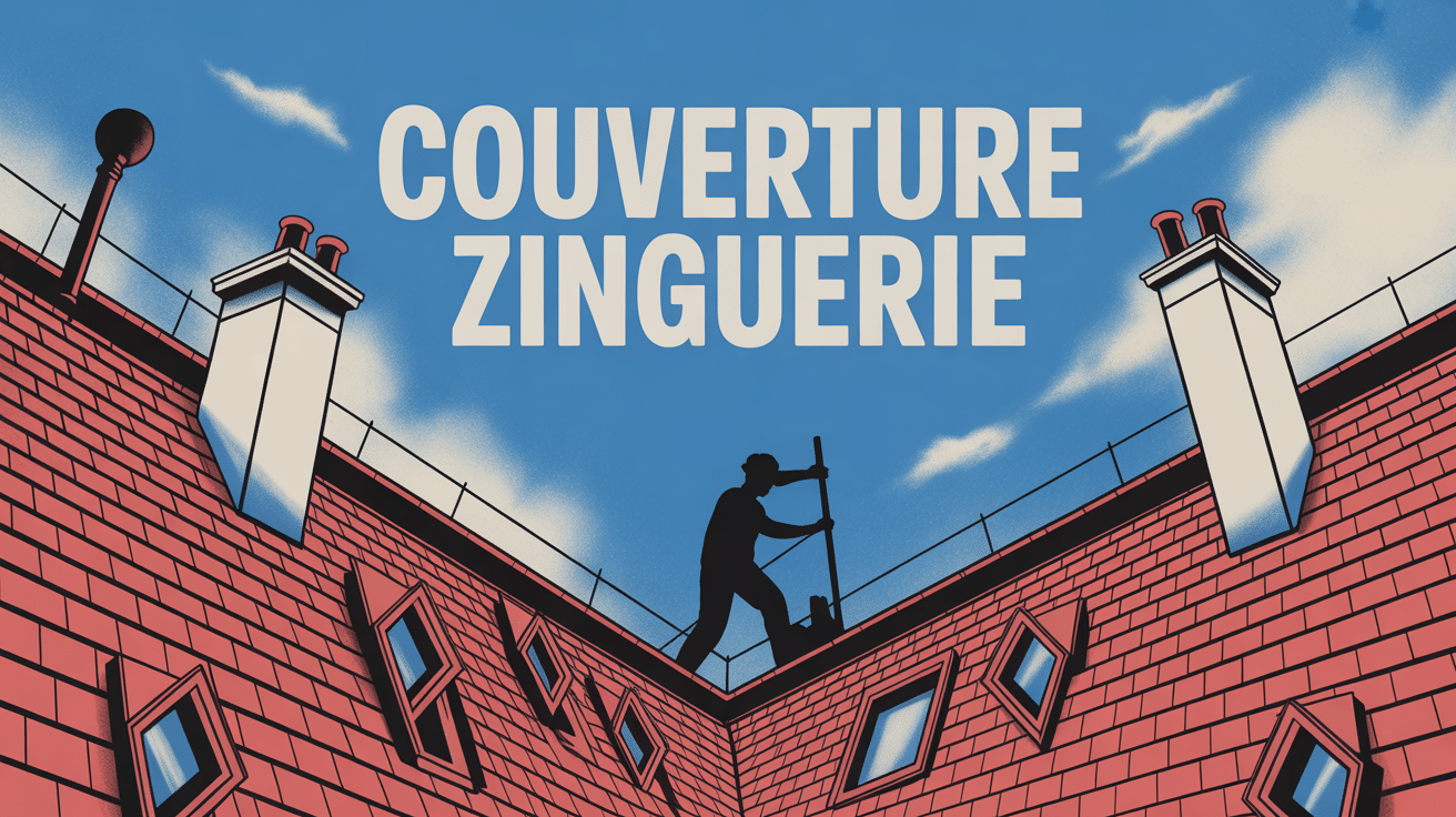 Vue technique couverture zinguerie avec toiture et gouttières