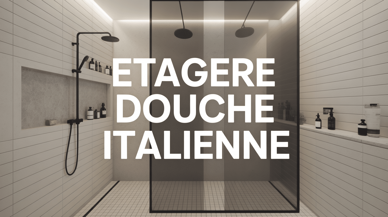 Vue d'ensemble etagere douche italienne avec carrelage moderne
