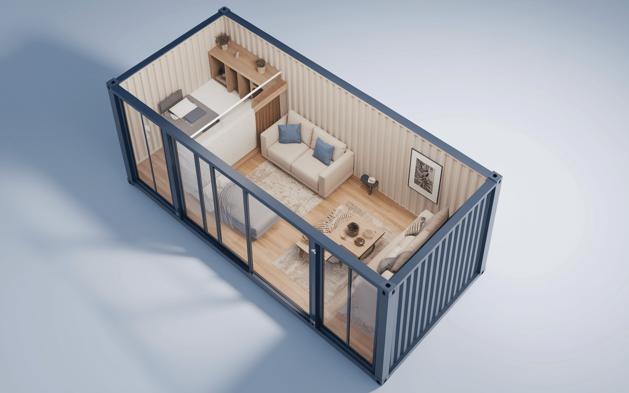 Plan agencement interieur maison container