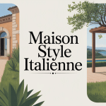 Maison style italienne avec façade pierre ocre, tuiles terre cuite, olivier et pergola