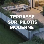 Terrasse sur pilotis moderne bois composite avec garde-corps verre