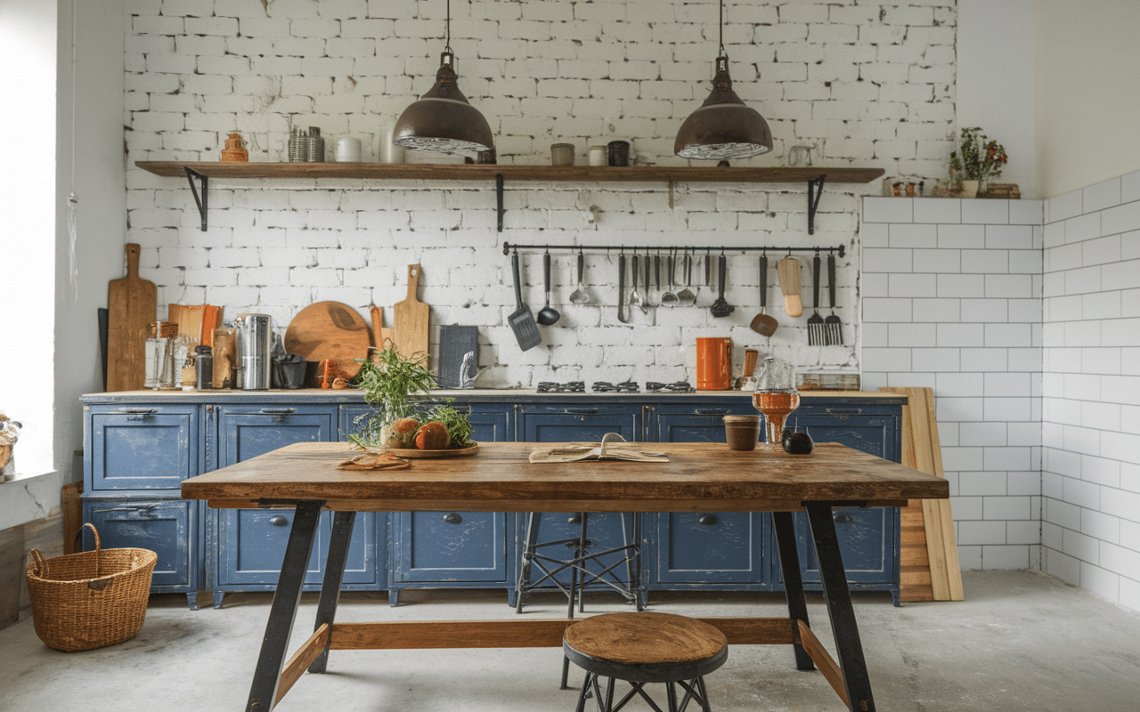 Amenagement cuisine style industriel vintage etablis rangement caisses