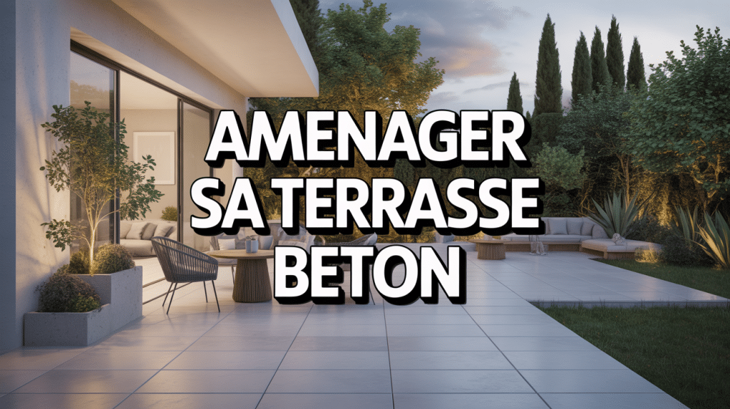Illustration amenagement terrasse beton moderne vue perspective