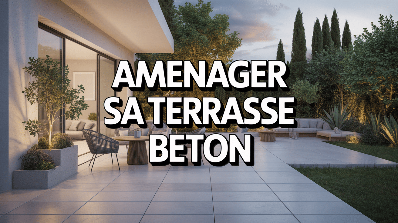 Illustration amenagement terrasse beton moderne vue perspective