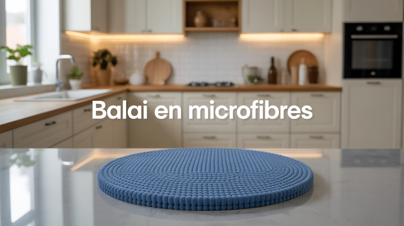 Balai en microfibres sur carrelage brillant cuisine