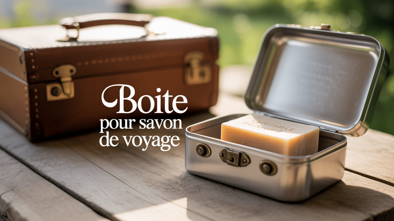 Boite pour savon voyage metallique ouverte avec savon solide artisanal