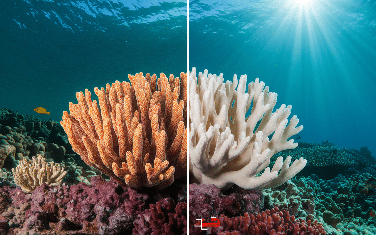 Avant après récif corallien couleur du corail blanchissement