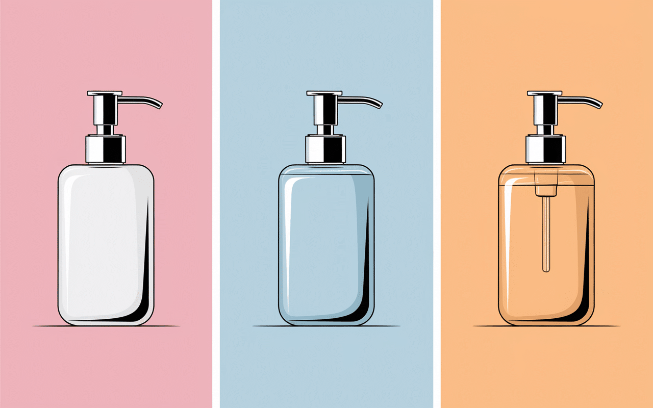 Différents types de distributeurs de savon alignés comparaison