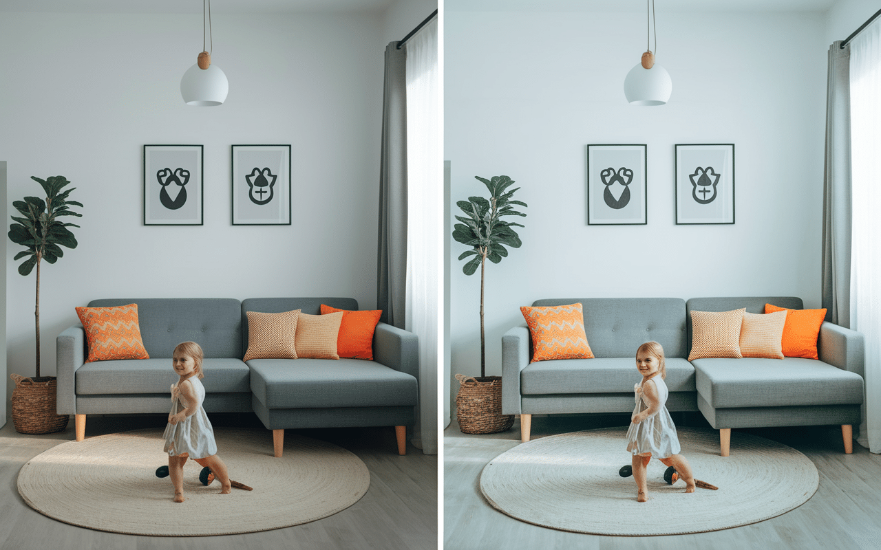 Canapé d'angle avant après housse protection enfants animaux