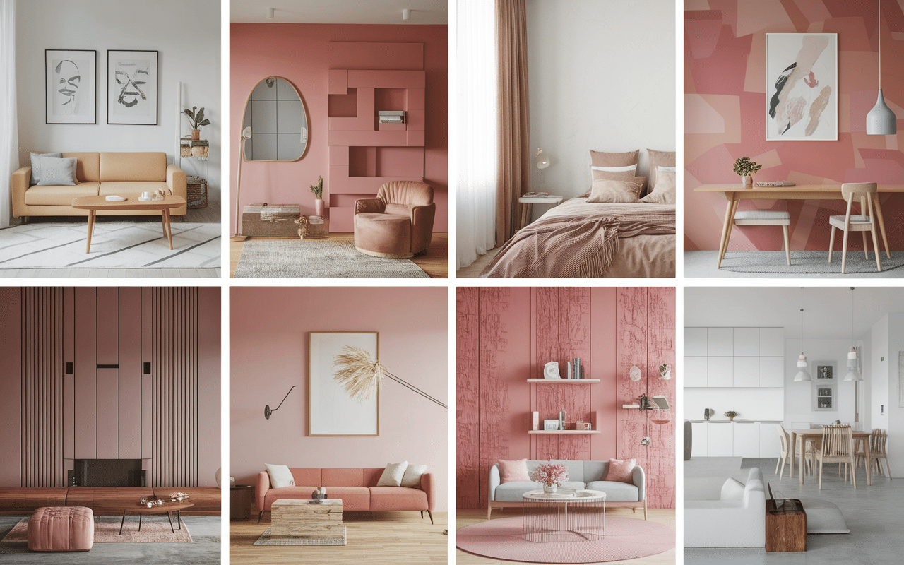 Styles intérieurs peinture rose poudré et taupe