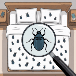 Chambre lit petits insectes noirs ronds maison
