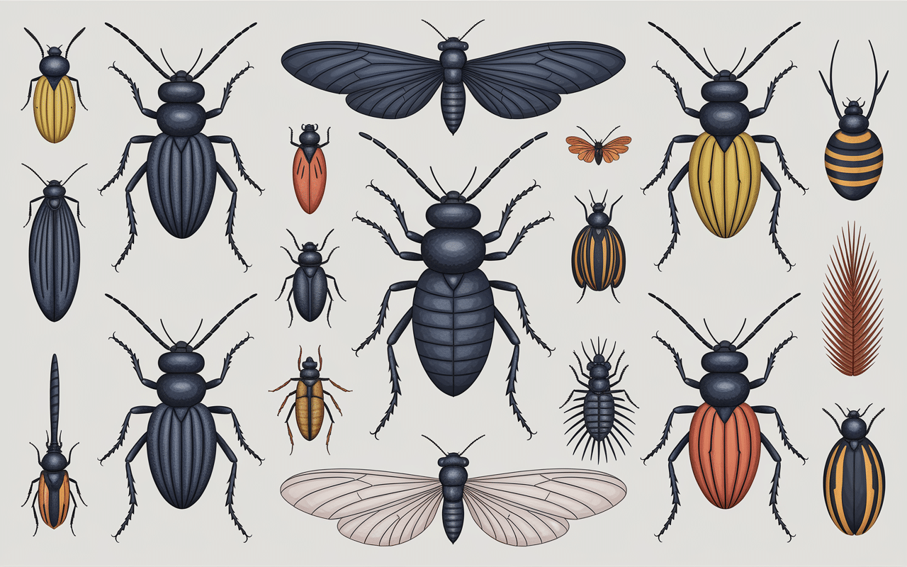 Divers petits insectes noirs ronds maison lit