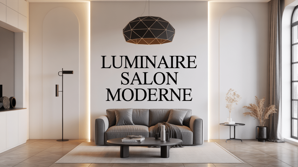 luminaire salon moderne avec suspension géométrique et lumière chaude