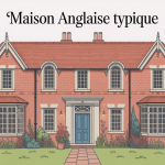 maison anglaise typique illustration façade brique bow-windows jardin