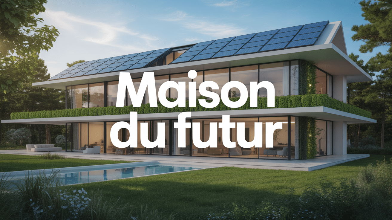 maison du futur panoramique, panneaux solaires et design écologique