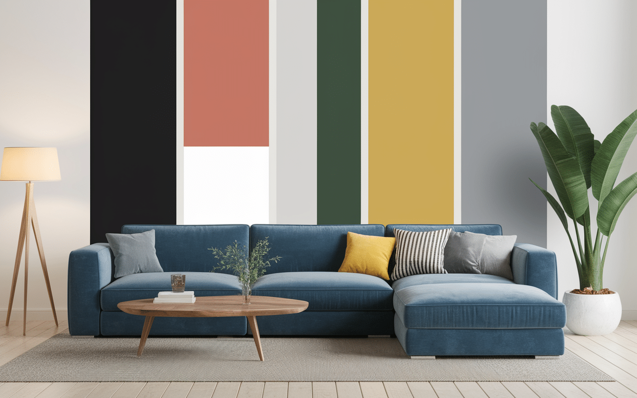 Palette couleur salon noir et blanc, textures et nuancier