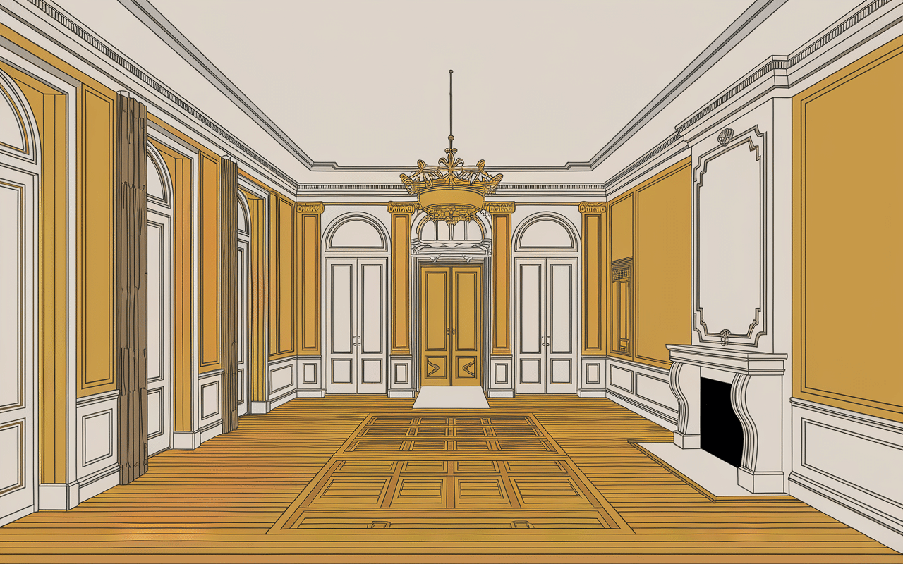 Intérieur bourgeois pièces en enfilade avec moulures et parquet