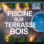 piscine sur terrasse bois avec piscine ronde bleue