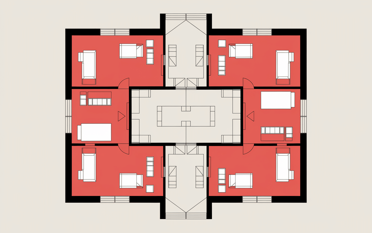 Plan architectural intérieur maison 4 chambres