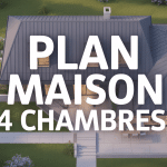 Vue aérienne plan maison 4 chambres moderne avec jardin