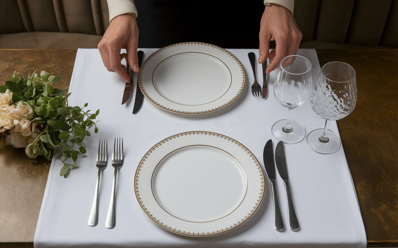 Position des couverts dans l'assiette signification au restaurant