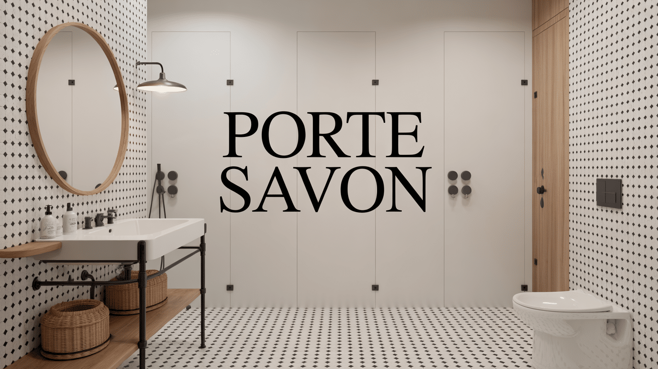 Salle de bain porte savon design céramique inox bambou