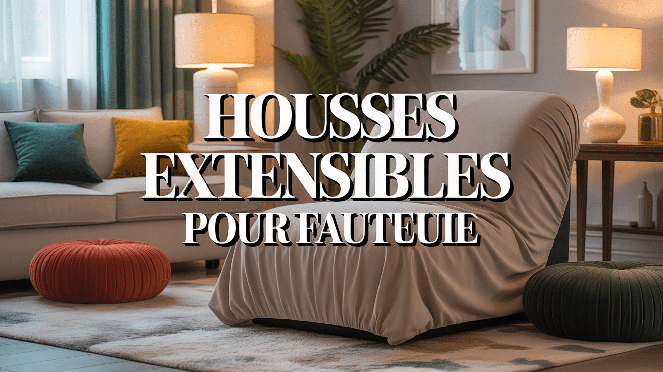 Housse de fauteuil extensible beige sur fauteuil cosy dans salon moderne