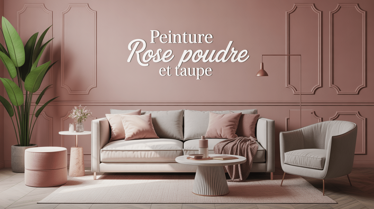 Salon contemporain peinture rose poudré et taupe