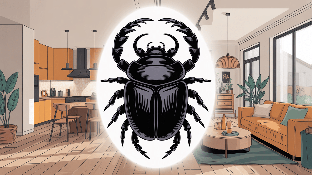 Illustration scarabée noir dans la maison moderne