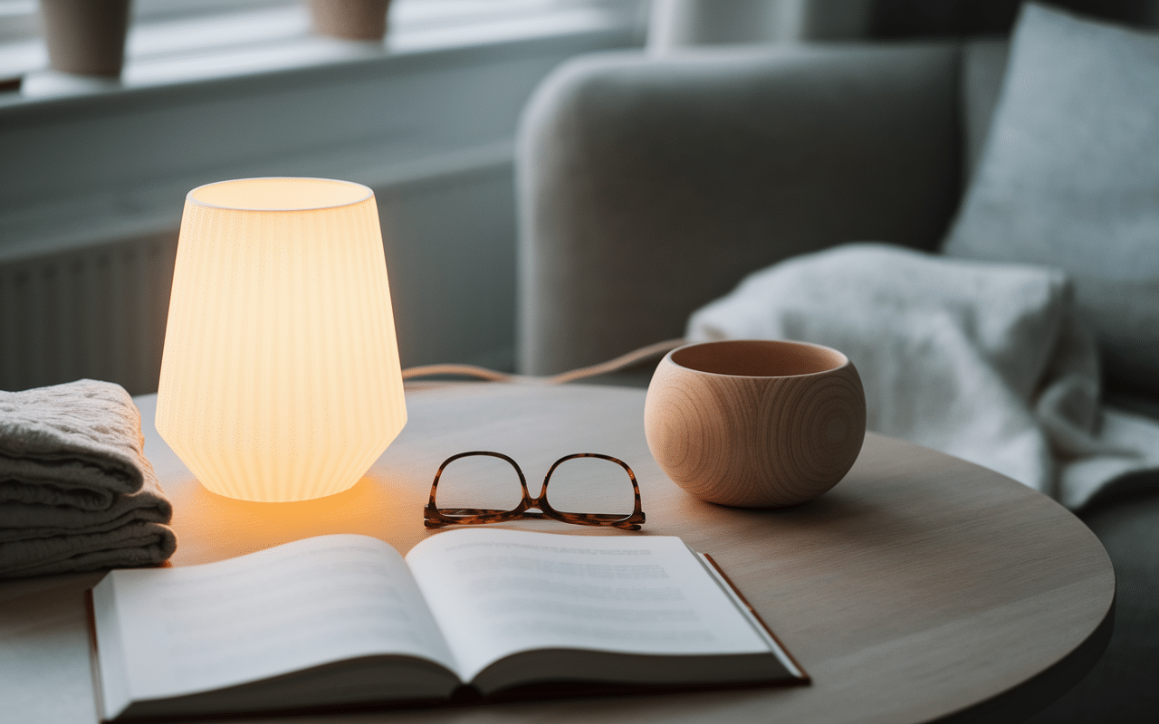 table objets en l lampe livre lunettes louche linge