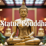 statue bouddha dorée méditant intérieur zen