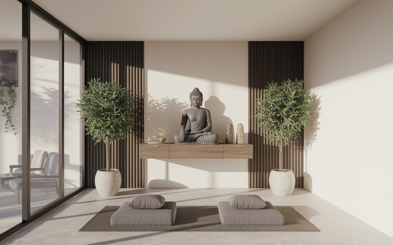 statue bouddha console plante feng shui