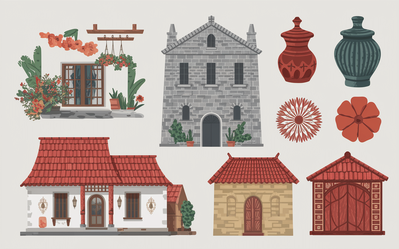 Styles architecturaux maison typique espagnole murs blancs patio et toits tuiles