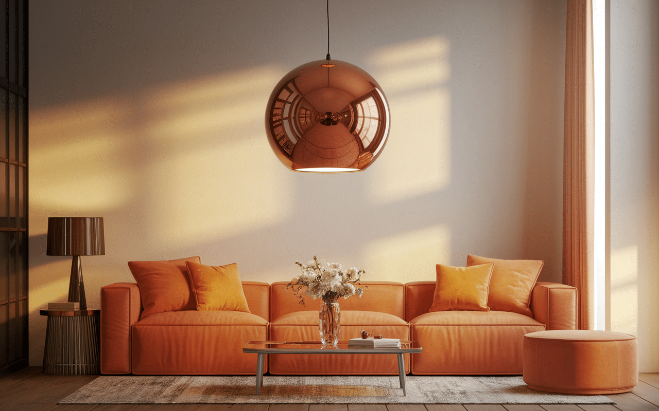 Suspension cuivre ambiance chaleureuse salon