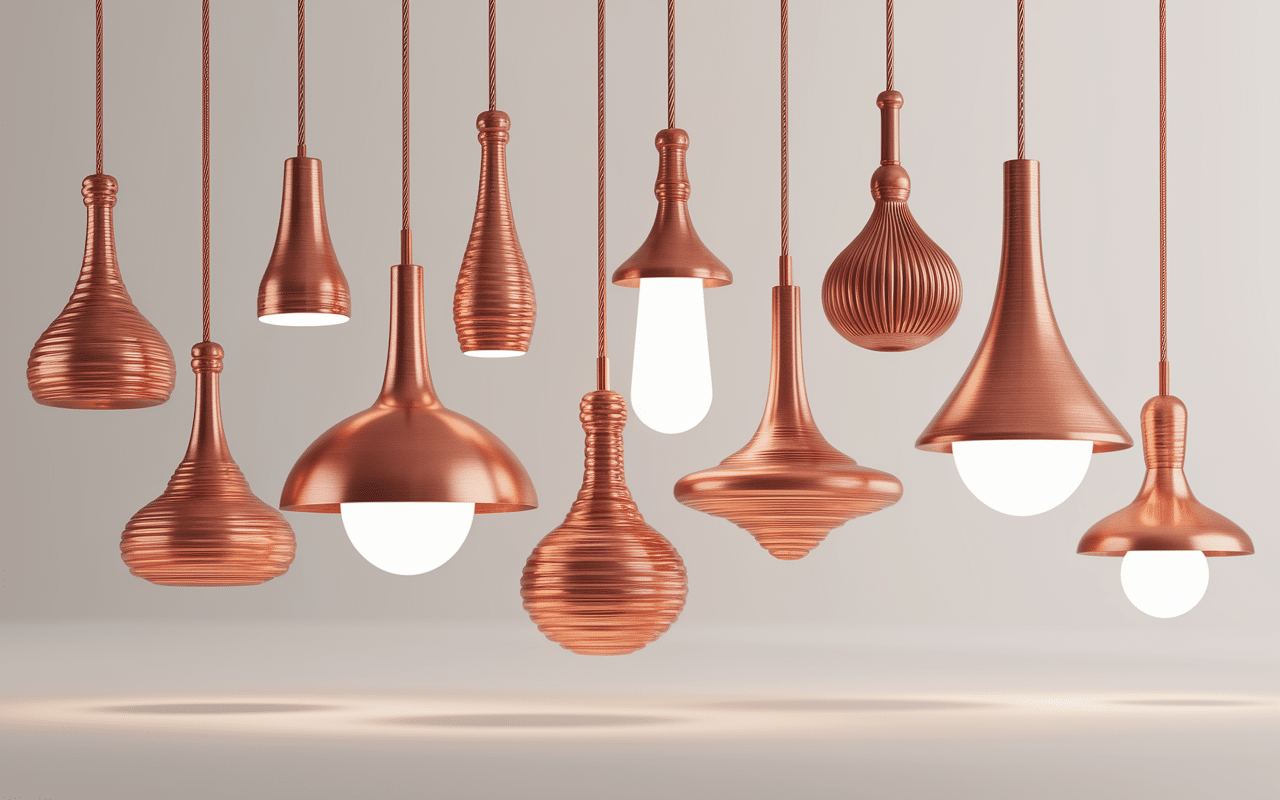 Suspensions cuivre design différentes formes