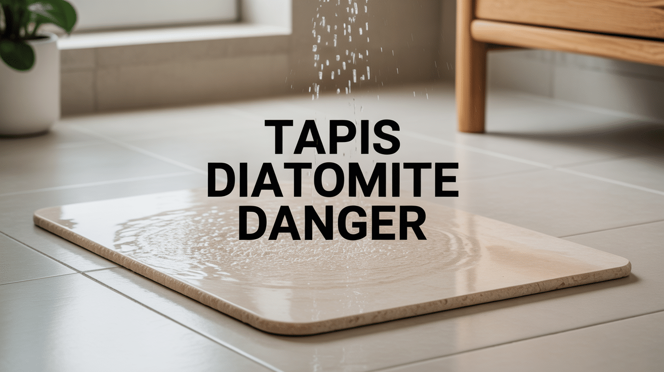 tapis diatomite danger pierre naturelle sur sol blanc