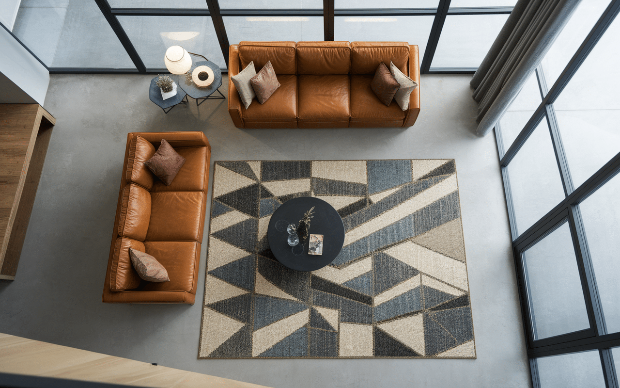 Salon industriel tapis pour style industriel avec mobilier