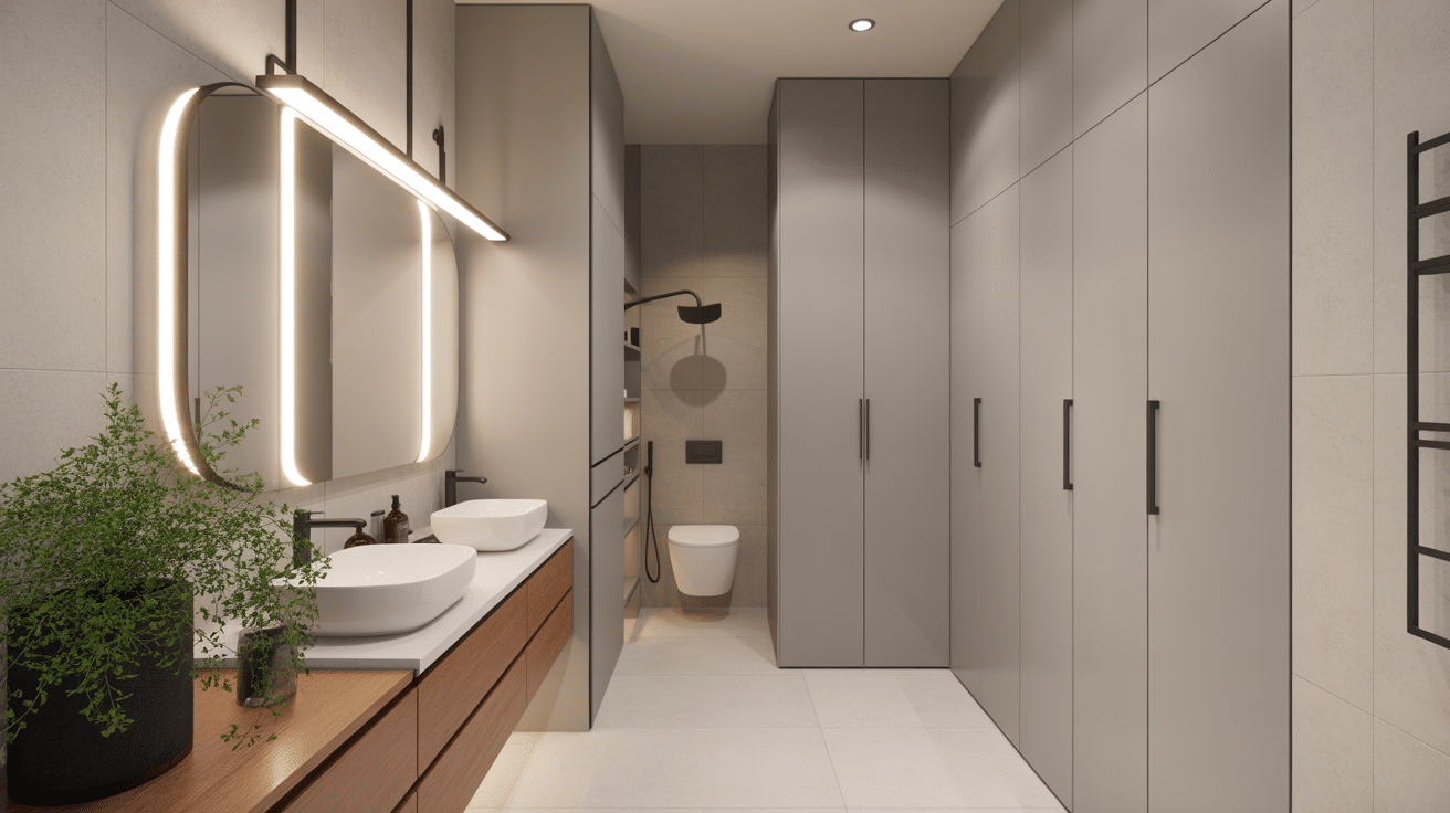 Déco moderne salle de bain dressing avec rangements