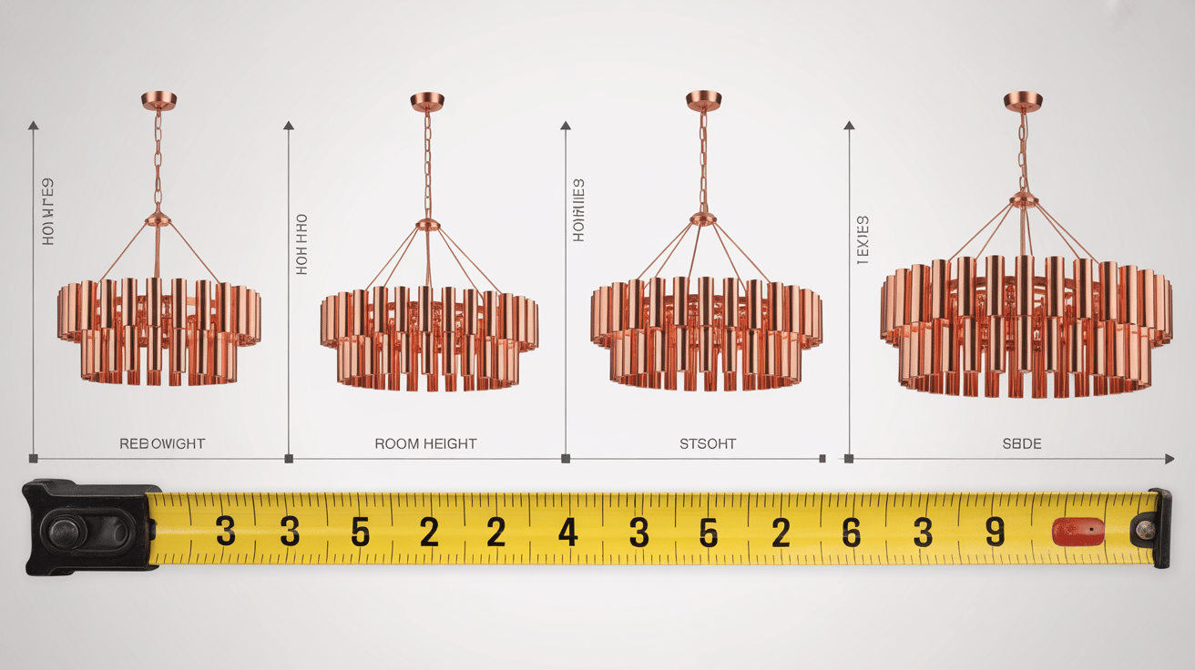 plusieurs lustres en cuivre tailles comparées