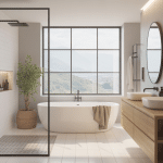 Salle de bain avec fenetre douche grande et lumineuse