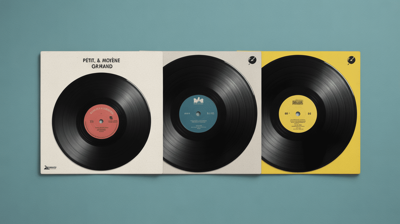 Trois formats vinyl range alignés avec pochettes