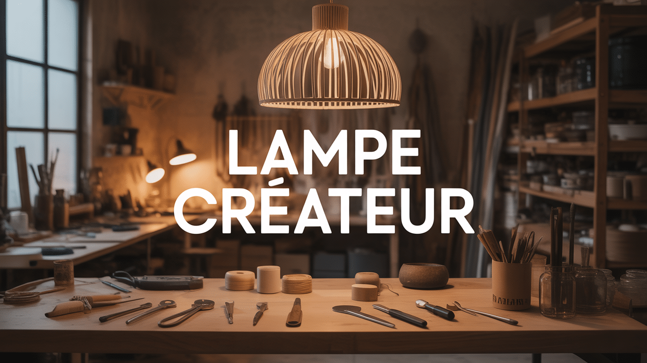 Lampe createur artisanale dans atelier ambiance chaleureuse