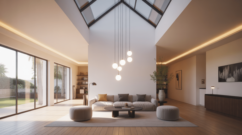 Luminaire hauteur sous plafond 5m suspension design salon