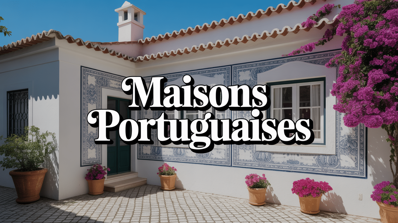 Maison portugaise traditionnelle murs blancs tuiles rouges azulejos patio bougainvilliers