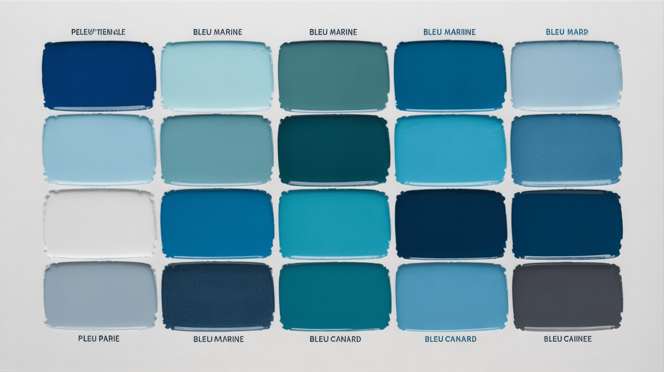 Palette nuances bleu pétrole peinture texture mat satin