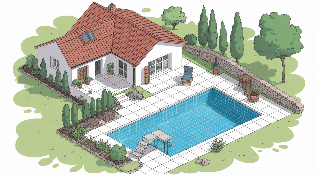 Coupe technique sécurité piscine à 1 m de la maison