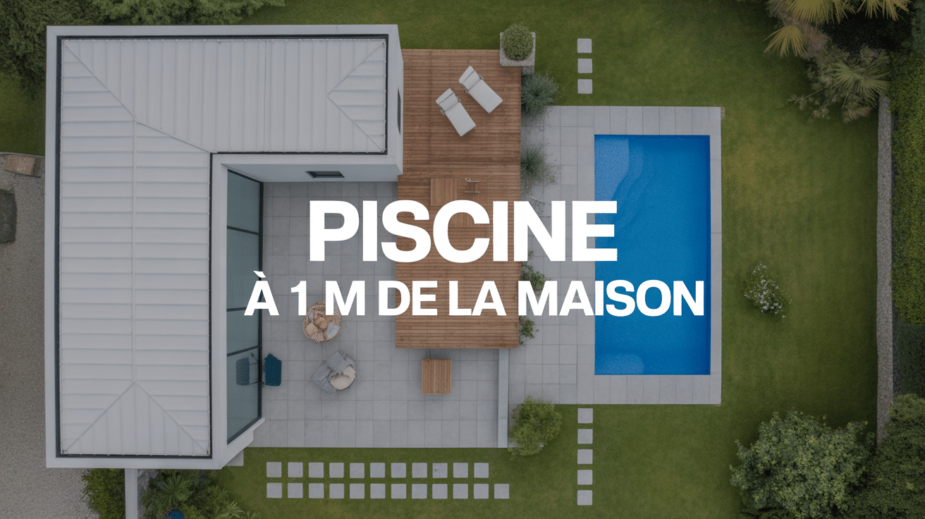 Vue aérienne piscine à 1 m de la maison moderne
