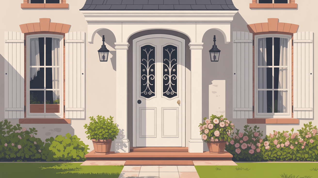 porte d'entrée style campagne bois blanc sur maison pierre