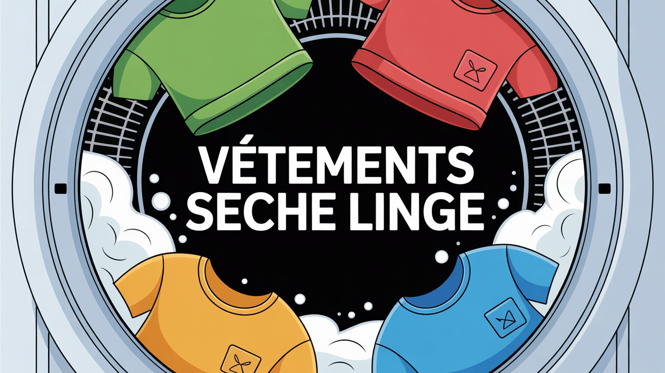 Illustration vetement seche linge ouvert avec etiquettes visibles