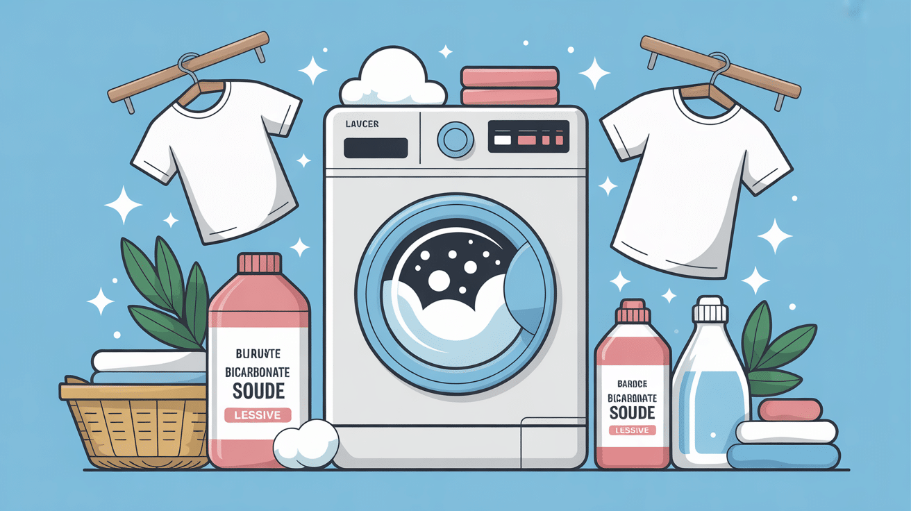 illustration bicarbonate de soude lessive machine et linge propre